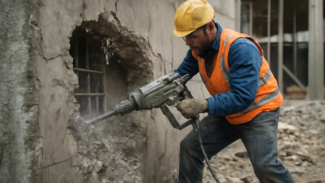 Демонтаж бетонного пола в производственном цехе