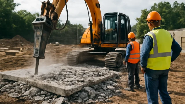 Демонтаж плитного фундамента с дроблением