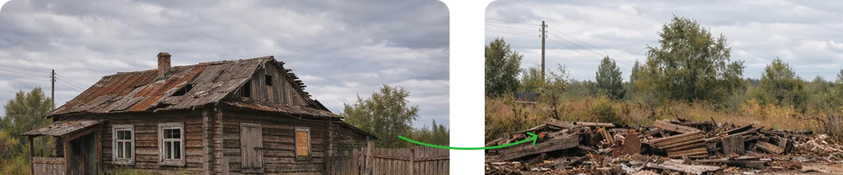 Полный демонтаж старого бревенчатого сруба